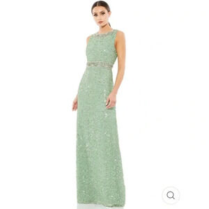 NWOT Mac Duggal Bead & Sequin Full-Length Column Gown Women's Mint Green Size 16